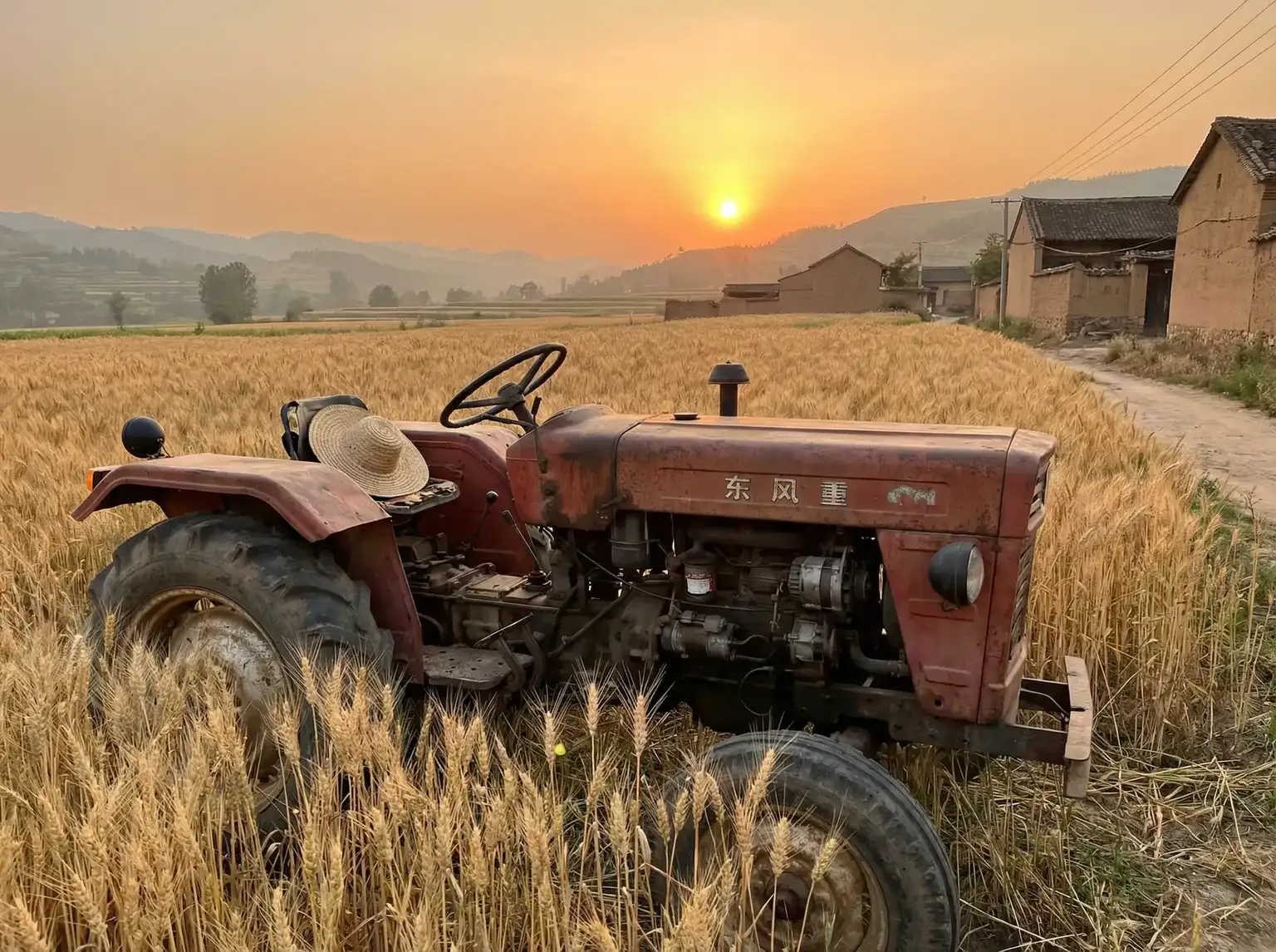 夕阳下的老式拖拉机停在麦田边 - 张津瑜吕知樾完整直播内容 田间记忆